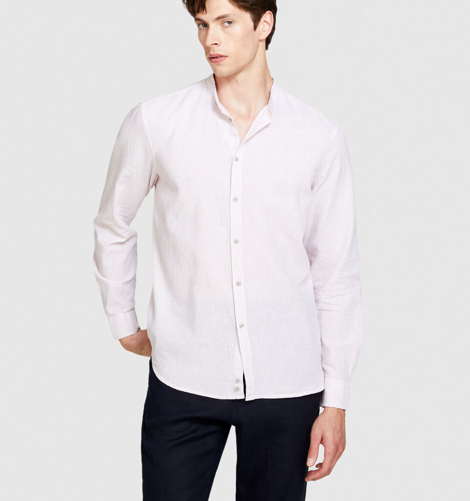 Mandarin collar shirt in linen blend - men's regular fit shirts - Soft Pink | Sisley image number 4